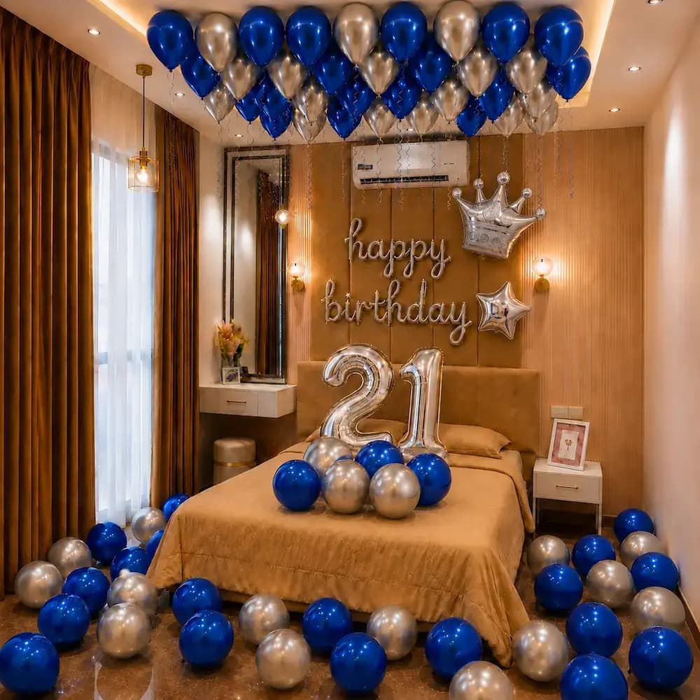 Blue Silver Theme Birthday Decoration at Home — 7eventzz decoration