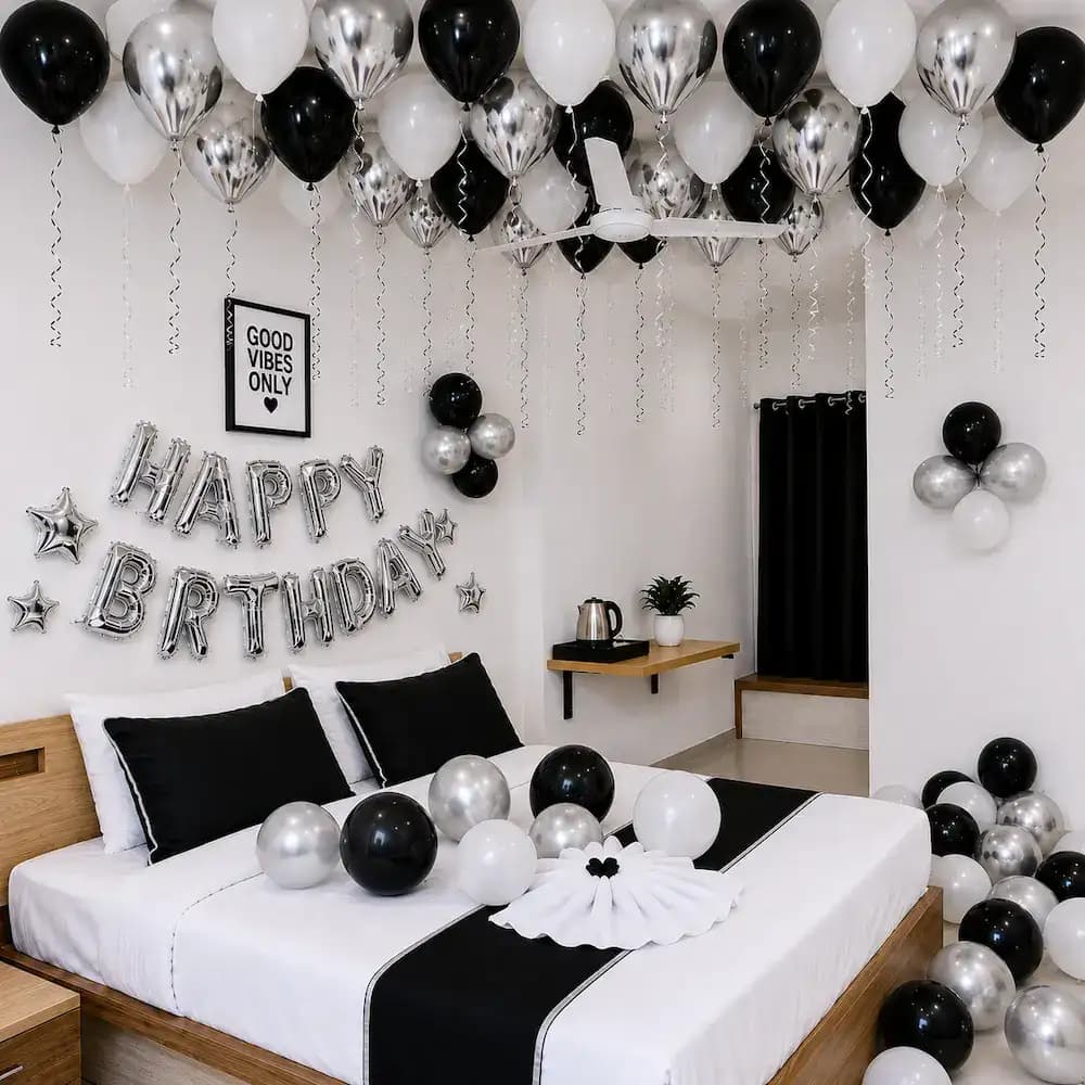 Simple Black and white Birthday Decoration — 7eventzz decoration