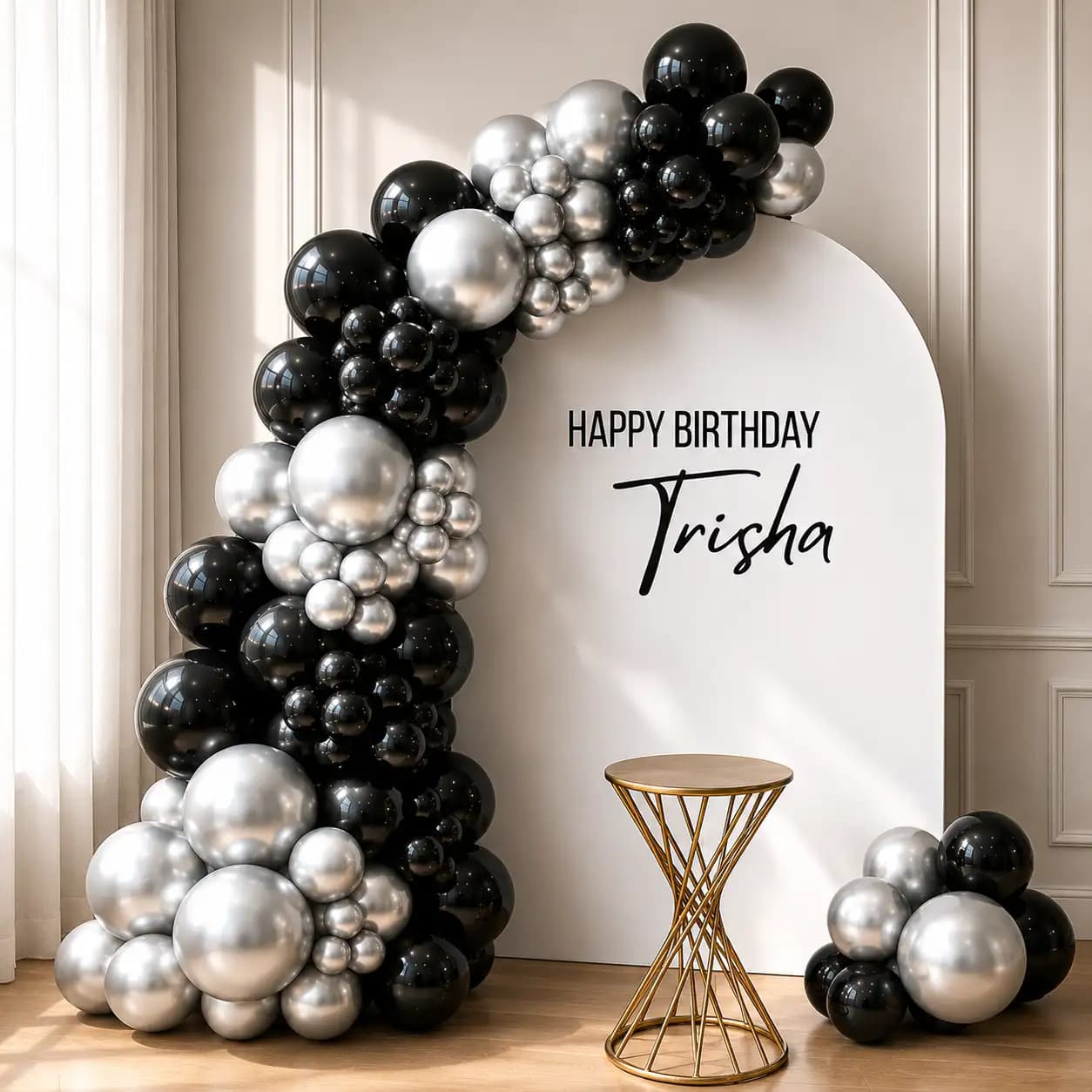 Black and Silver Birthday Balloon Decoration at Home — 7eventzz decoration