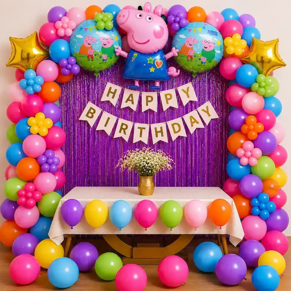 Peppa Pig Theme Birthday Decoration with Balloon Arch — 7eventzz decoration