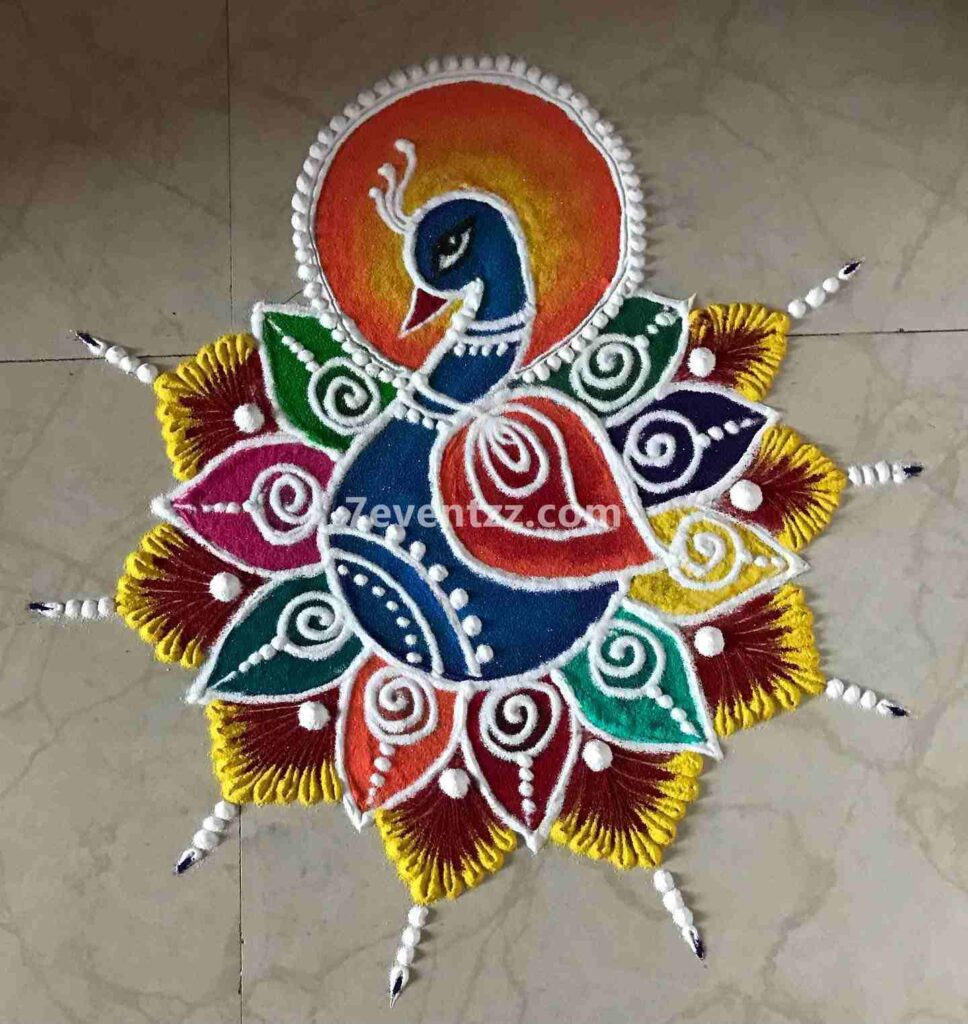 peacock flower rangoli design