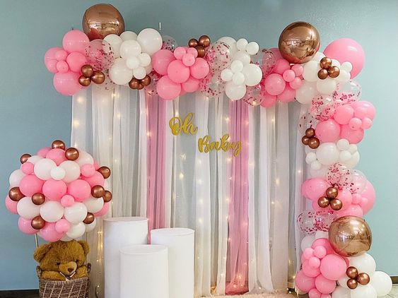 Pink & White Balloons for 6 Months Birthday Decoration