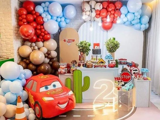 Car Theme Stage Decoration for First Birthday Party