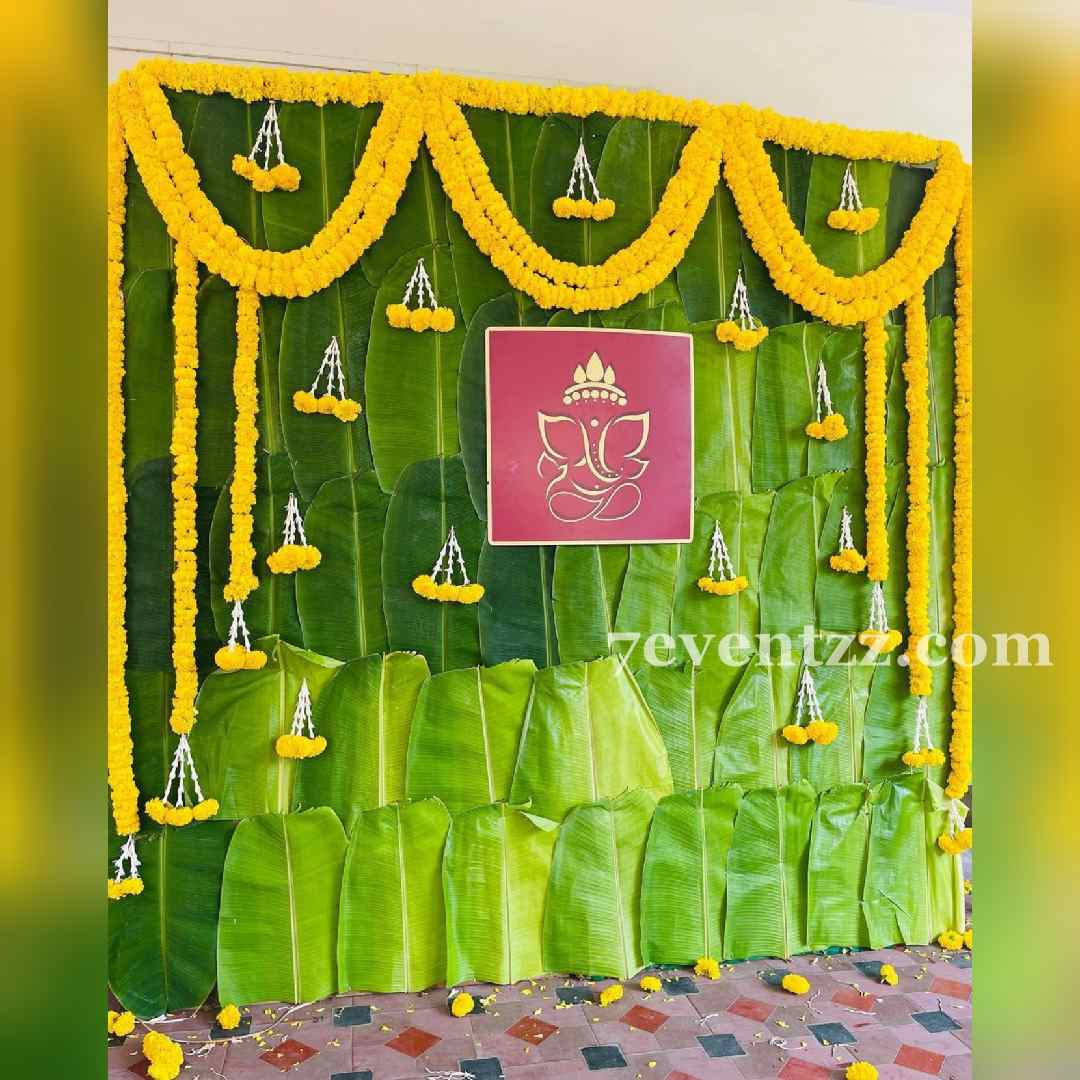 TENTINDIA Banana Leaf Hanging Flower Design Decoration Backdrop Cloth for  Traditional Background Curtain Cloth for Festival FabricPolyster Taiwan  Fabric Size 5 Height and 8 Width58  Amazonin Home  Kitchen