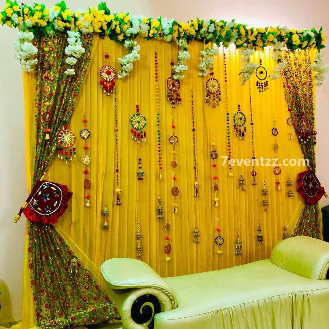 Elegant Haldi Backdrop Decoration At Home | 7eventzz