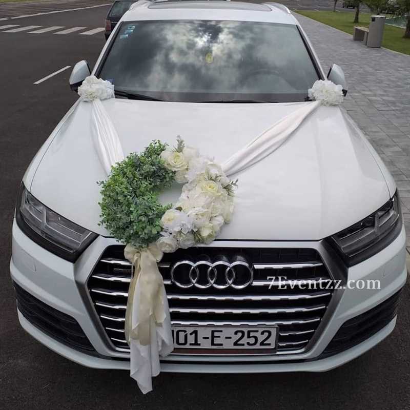 White Car Decoration For Wedding 