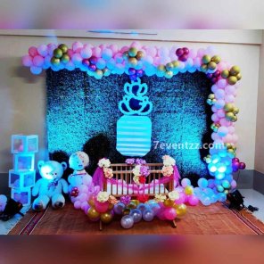Cradle Ceremony Decoration with Balloons and Flower Starts 1499